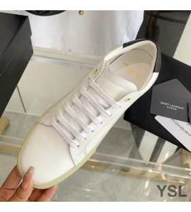 Yves Saint Laurent Court Classic Sneakers In Embroidered Leather with Gold Logo White/Black