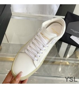 Yves Saint Laurent Court Classic Sneakers In Embroidered Leather with Gold Logo White