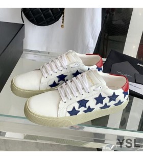 Yves Saint Laurent Court Classic Sneakers In Stars Embroidered Leather White/Blue
