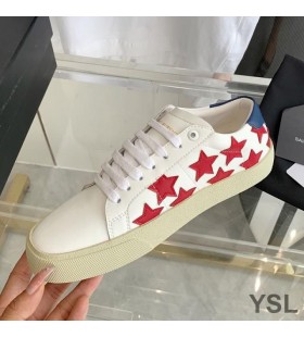 Yves Saint Laurent Court Classic Sneakers In Stars Embroidered Leather White/Red