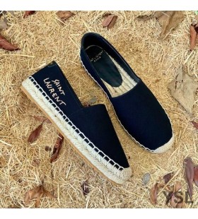Yves Saint Laurent Embroidered Espadrilles In Canvas Black