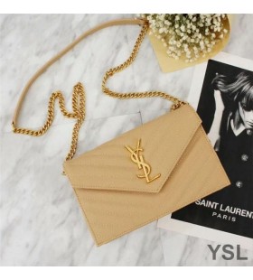 Yves Saint Laurent Envelope Chain Wallet In Textured Matelasse Leather Apricot/Gold