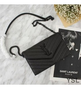 Yves Saint Laurent Envelope Chain Wallet In Textured Matelasse Leather Black