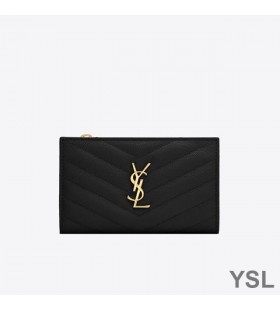 Yves Saint Laurent Fragments Zipped Bifold Wallet In Grained Matelasse Leather Black/Gold