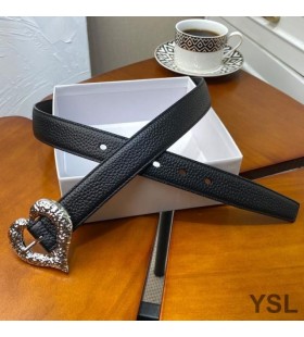 Yves Saint Laurent Heart Belt In Grained Leather Black/Silver