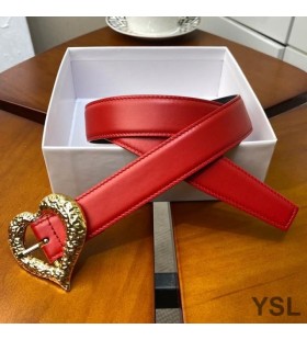 Yves Saint Laurent Heart Belt In Nappa Leather Red/Gold