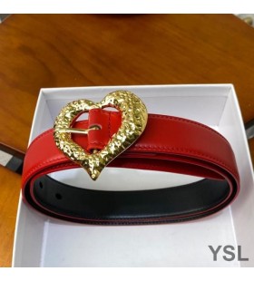 Yves Saint Laurent Heart Belt In Nappa Leather Red/Gold