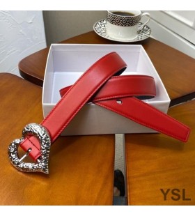 Yves Saint Laurent Heart Belt In Nappa Leather Red/Silver
