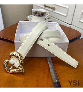 Yves Saint Laurent Heart Belt In Nappa Leather White/Gold