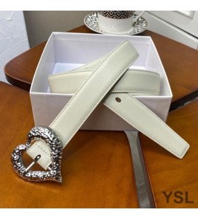 Yves Saint Laurent Heart Belt In Nappa Leather White/Silver