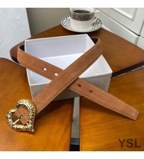 Yves Saint Laurent Heart Belt In Suede Brown/Gold