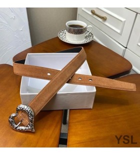 Yves Saint Laurent Heart Belt In Suede Brown/Silver