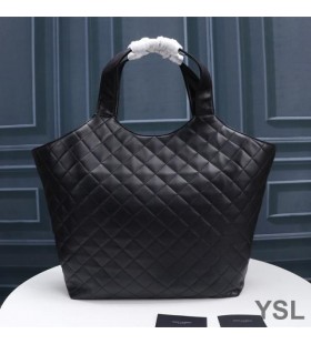 Yves Saint Laurent Icare Maxi Shopping Bag In Quilted Lambskin Black/Gold