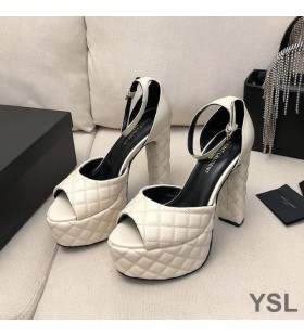 Yves Saint Laurent Jodie Platform Sandals In Quilted Leather White