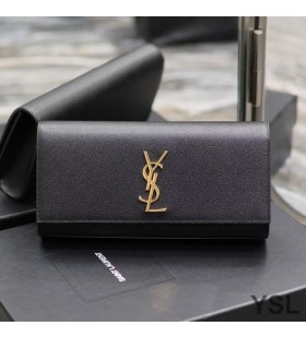 Yves Saint Laurent Kate Clutch In Grained Leather Black/Gold