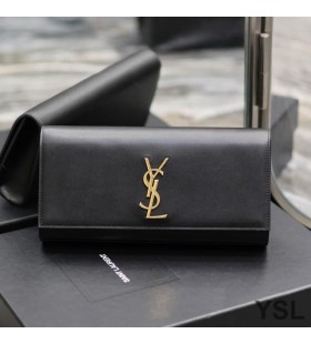 Yves Saint Laurent Kate Clutch In Smooth Leather Black/Gold