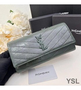Yves Saint Laurent Large Cassandra Bifold Wallet In Crinkled Matelasse Leather Green