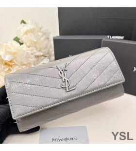 Yves Saint Laurent Large Cassandra Bifold Wallet In Crinkled Matelasse Leather Grey