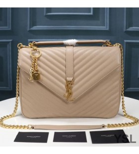 Yves Saint Laurent Large Classic College Chain Bag In Matelasse Leather Apricot/Gold