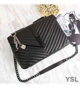 Yves Saint Laurent Large Classic College Chain Bag In Matelasse Leather Black