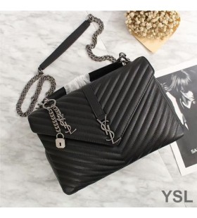 Yves Saint Laurent Large Classic College Chain Bag In Matelasse Leather Black/Silver