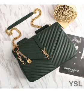 Yves Saint Laurent Large Classic College Chain Bag In Matelasse Leather Green/Gold