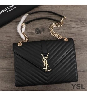 Yves Saint Laurent Large Envelope Chain Bag In Matelasse Leather Black/Gold