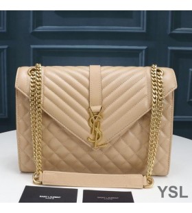 Yves Saint Laurent Large Envelope Chain Bag In Mixed Grained Matelasse Leather Apricot/Gold