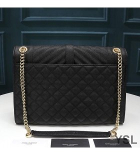 Yves Saint Laurent Large Envelope Chain Bag In Mixed Grained Matelasse Leather Black/Gold
