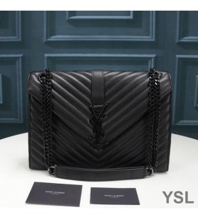 Yves Saint Laurent Large Envelope Chain Bag In Textured Matelasse Leather Black