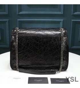 Yves Saint Laurent Large Niki Chain Bag In Crinkled And Quilted Leather Black/Silver