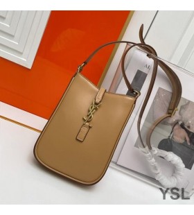 Yves Saint Laurent Le 5 A 7 Vertical Pouch In Smooth Leather Brown/Gold