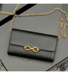 Yves Saint Laurent Le Maillon Chain Wallet In Shiny Leather Black
