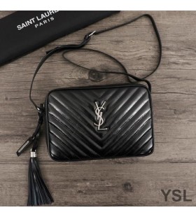 Yves Saint Laurent Lou Camera Bag In Crinkled Matelasse Leather Black/Silver