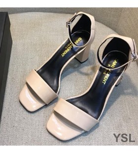 Yves Saint Laurent Loulou 70 Sandals In Patent Leather Apricot