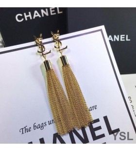 Yves Saint Laurent Loulou Earrings With Chain Tassels In Brass Gold