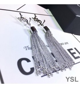 Yves Saint Laurent Loulou Earrings With Chain Tassels In Brass Silver