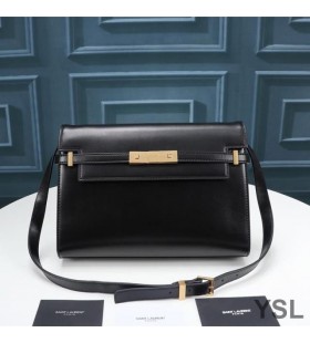 Yves Saint Laurent Manhattan Shoulder Bag In Smooth Leather Black/Gold