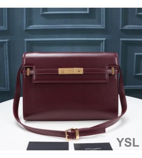 Yves Saint Laurent Manhattan Shoulder Bag In Smooth Leather Burgundy/Gold
