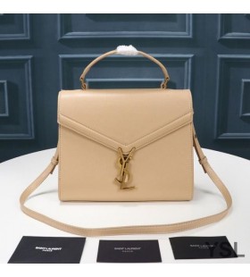 Yves Saint Laurent Medium Cassandra Top Handle Bag In Grained Leather Apricot/Gold
