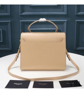 Yves Saint Laurent Medium Cassandra Top Handle Bag In Grained Leather Apricot/Gold