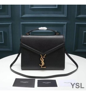 Yves Saint Laurent Medium Cassandra Top Handle Bag In Grained Leather Black/Gold