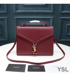 Yves Saint Laurent Medium Cassandra Top Handle Bag In Grained Leather Burgundy/Gold