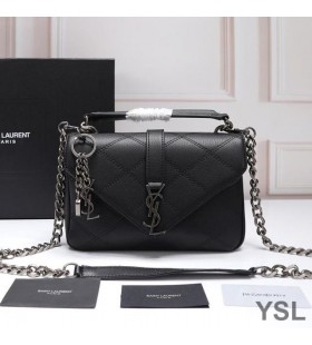 Yves Saint Laurent Medium Classic College Chain Bag In Diamond Matelasse Leather Black/Silver