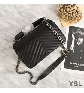 Yves Saint Laurent Medium Classic College Chain Bag In Matelasse Leather Black/Silver