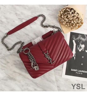 Yves Saint Laurent Medium Classic College Chain Bag In Matelasse Leather Burgundy/Silver