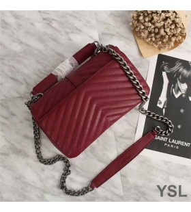 Yves Saint Laurent Medium Classic College Chain Bag In Matelasse Leather Burgundy/Silver
