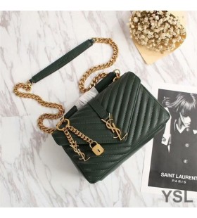 Yves Saint Laurent Medium Classic College Chain Bag In Matelasse Leather Green/Gold