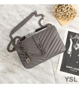 Yves Saint Laurent Medium Classic College Chain Bag In Matelasse Leather Grey/Silver
