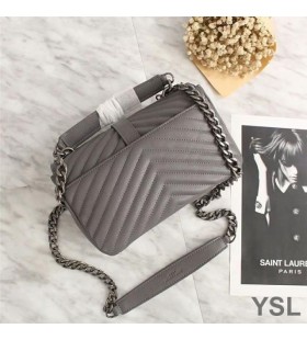 Yves Saint Laurent Medium Classic College Chain Bag In Matelasse Leather Grey/Silver